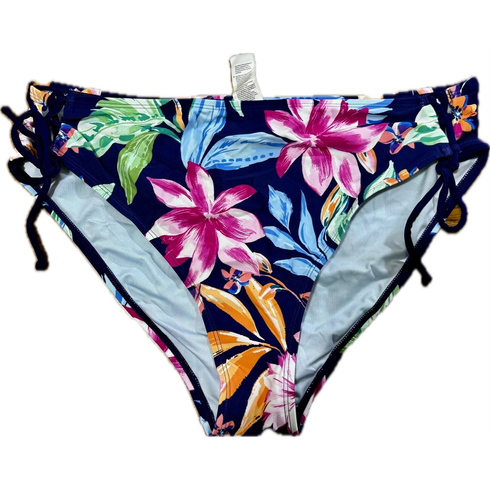 CUPSHE‎ Floral Bikini Bottoms Women's XL Navy Blue Pink Orange Swimsuit Tie Side